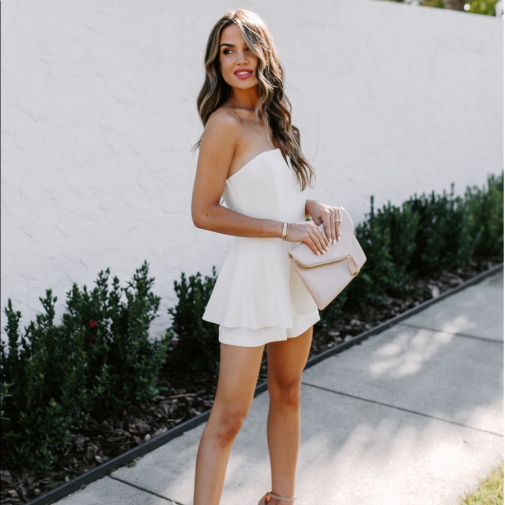 White Strapless Peplum Romper